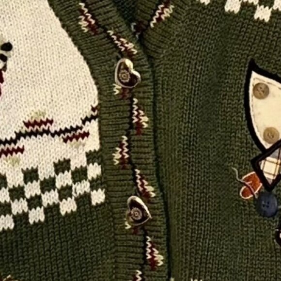 Vintage The Quaker Factory Cardigan Sweater Angles Hearts Knit Grandma Small - Picture 5 of 9